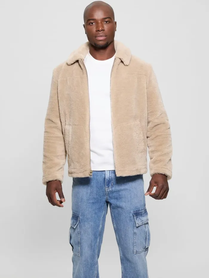 GUESS Featured Styles Eco Teddy Sherpa Jacket Beige 8211 Men