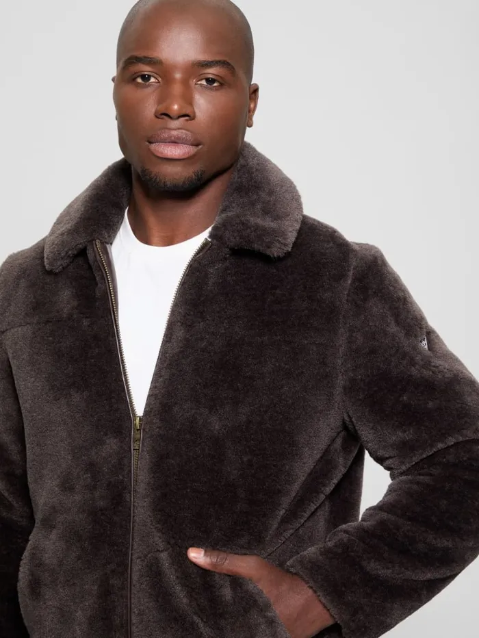 GUESS Featured Styles Eco Teddy Sherpa Jacket Beige 8211 Men