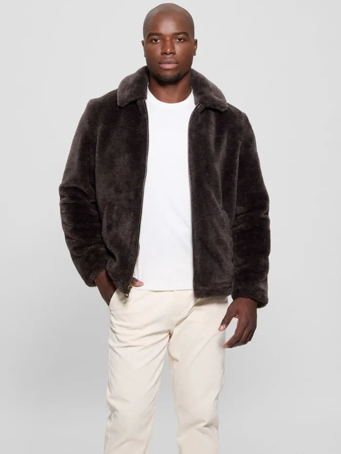 GUESS Featured Styles Eco Teddy Sherpa Jacket Beige 8211 Men