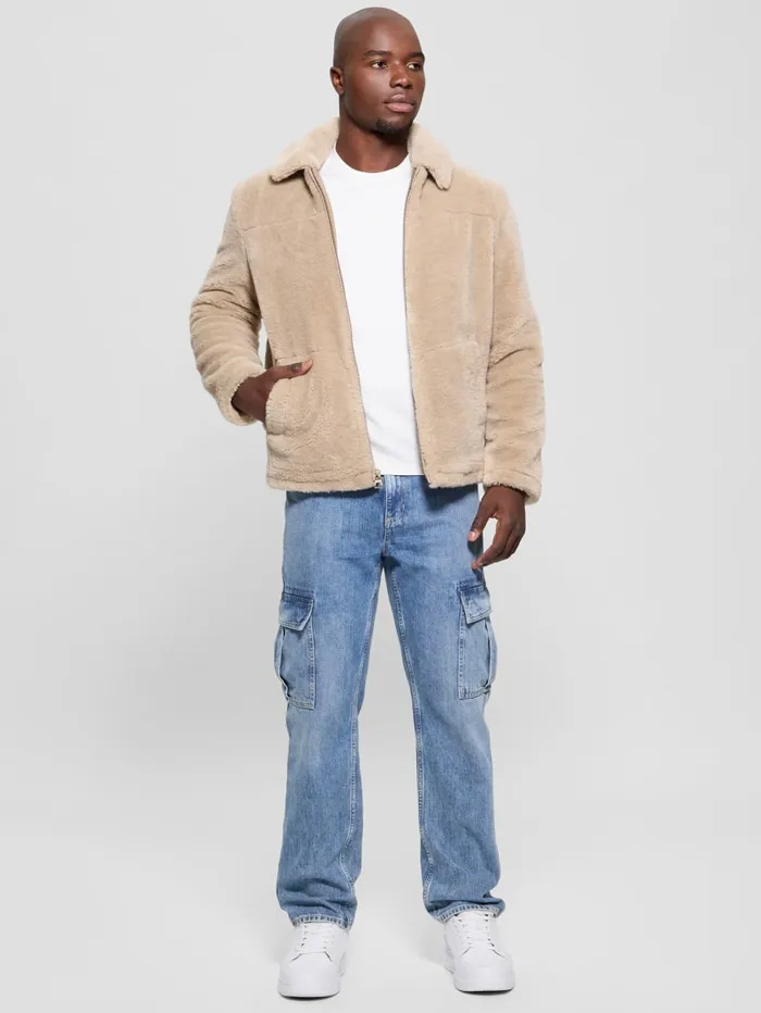 GUESS Featured Styles Eco Teddy Sherpa Jacket Beige 8211 Men