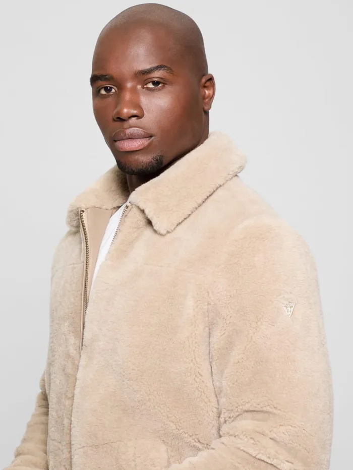 GUESS Featured Styles Eco Teddy Sherpa Jacket Beige 8211 Men