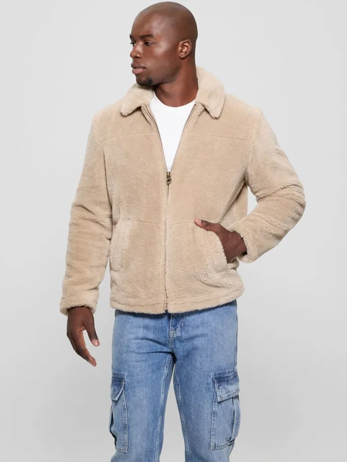 GUESS Featured Styles Eco Teddy Sherpa Jacket Beige 8211 Men