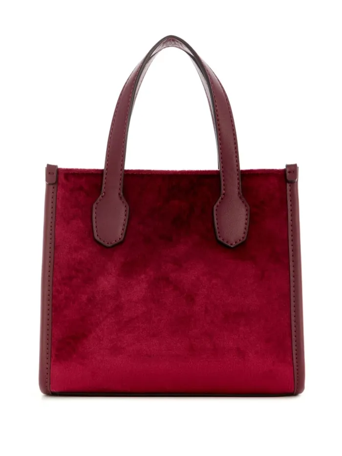GUESS Handbags Silvana Velvet Mini Tote Red 8211 Women