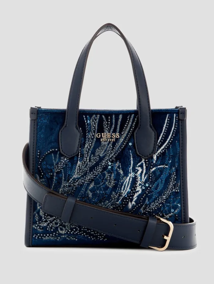 GUESS Handbags Silvana Velvet Mini Tote Red 8211 Women