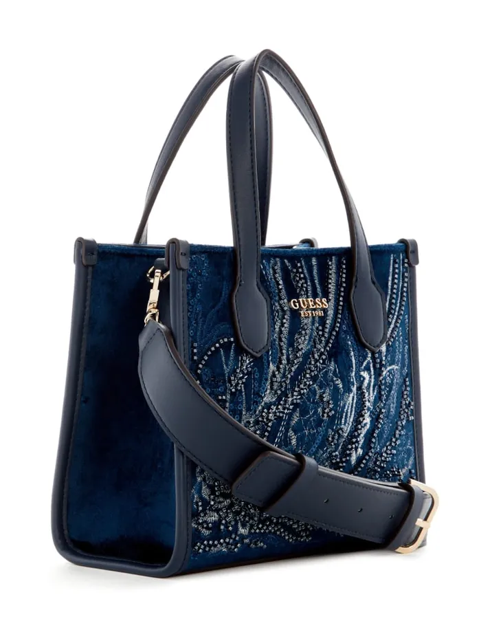GUESS Handbags Silvana Velvet Mini Tote Red 8211 Women