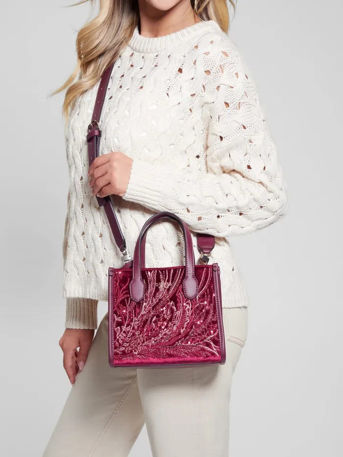 GUESS Handbags Silvana Velvet Mini Tote Red 8211 Women