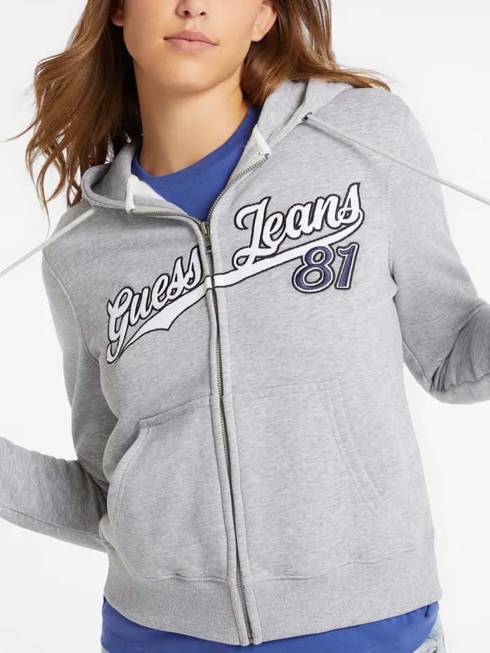 GUESS Hoodies and Sweaters Classic Logo Patch ZipUp Hoodie Gray 8211 Women