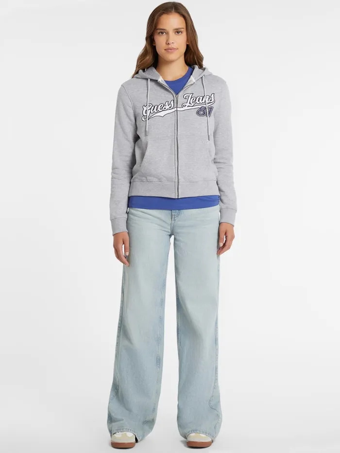 GUESS Hoodies and Sweaters Classic Logo Patch ZipUp Hoodie Gray 8211 Women