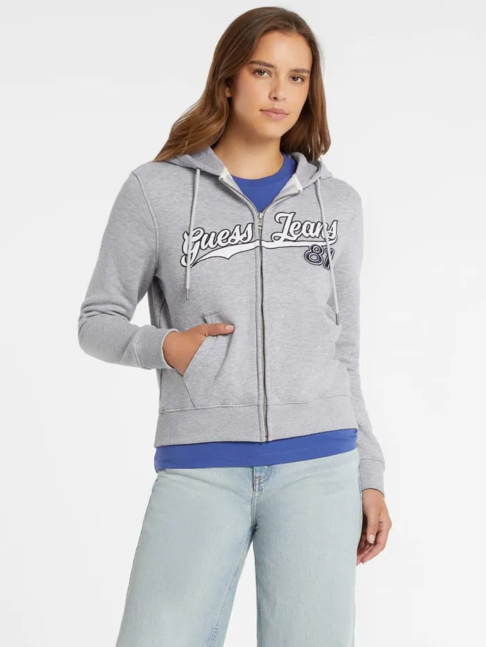 GUESS Hoodies and Sweaters Classic Logo Patch ZipUp Hoodie Gray 8211 Women