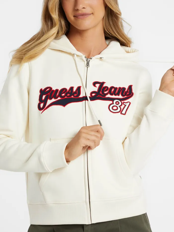 GUESS Hoodies and Sweaters Classic Logo Patch ZipUp Hoodie Gray 8211 Women