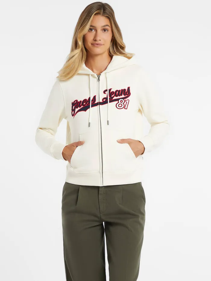 GUESS Hoodies and Sweaters Classic Logo Patch ZipUp Hoodie Gray 8211 Women