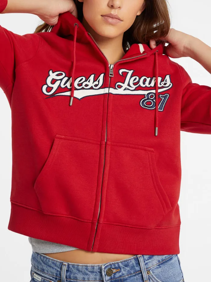 GUESS Hoodies and Sweaters Classic Logo Patch ZipUp Hoodie Gray 8211 Women