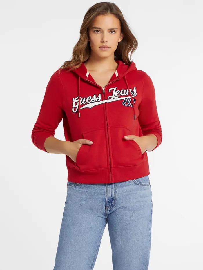 GUESS Hoodies and Sweaters Classic Logo Patch ZipUp Hoodie Gray 8211 Women