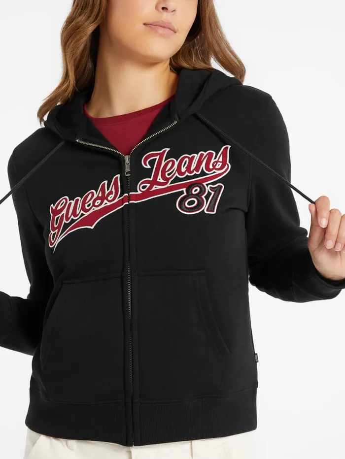 GUESS Hoodies and Sweaters Classic Logo Patch ZipUp Hoodie Gray 8211 Women