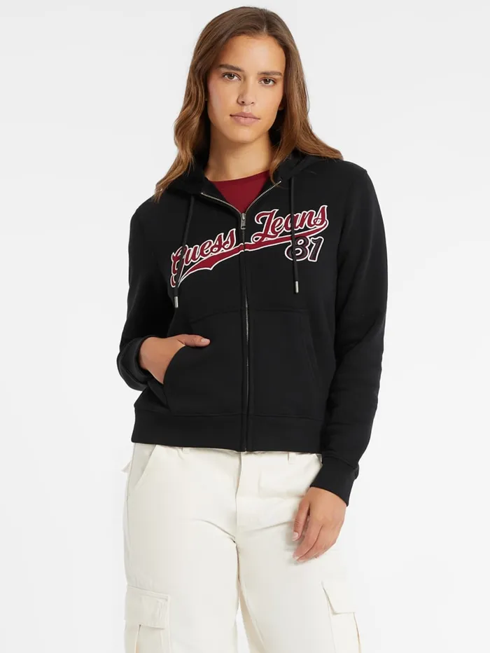GUESS Hoodies and Sweaters Classic Logo Patch ZipUp Hoodie Gray 8211 Women