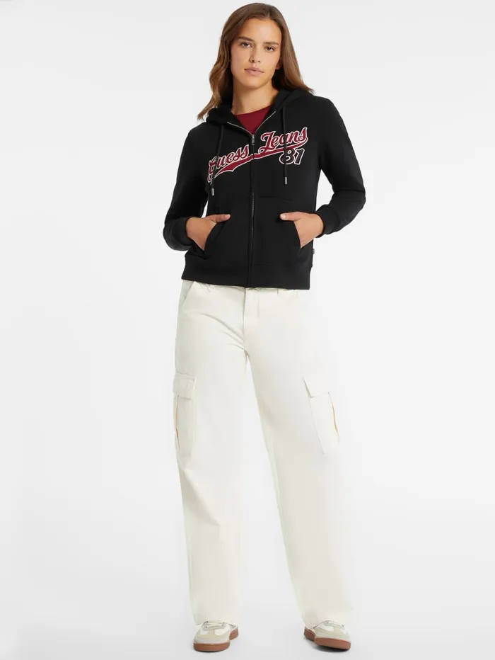 GUESS Hoodies and Sweaters Classic Logo Patch ZipUp Hoodie Gray 8211 Women