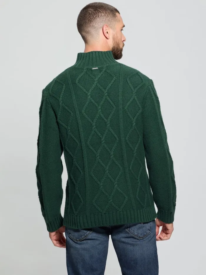 GUESS Hoodies and Sweaters Diamond CableKnit HalfZip Sweater Green 8211 Men