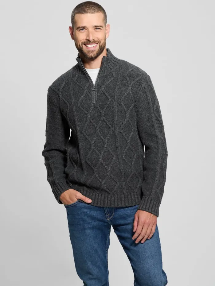 GUESS Hoodies and Sweaters Diamond CableKnit HalfZip Sweater Green 8211 Men