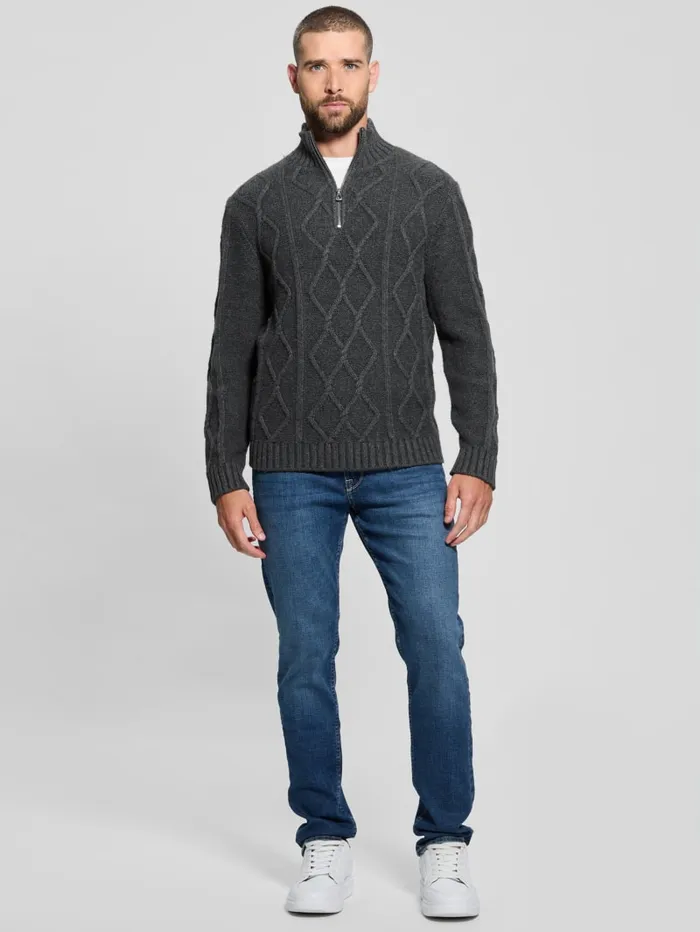 GUESS Hoodies and Sweaters Diamond CableKnit HalfZip Sweater Green 8211 Men