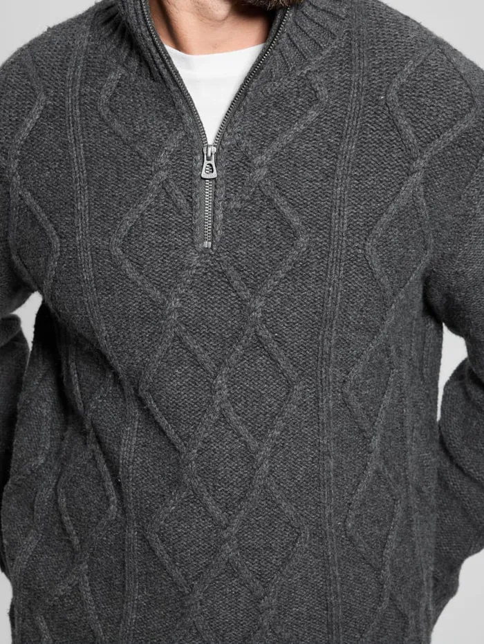 GUESS Hoodies and Sweaters Diamond CableKnit HalfZip Sweater Green 8211 Men