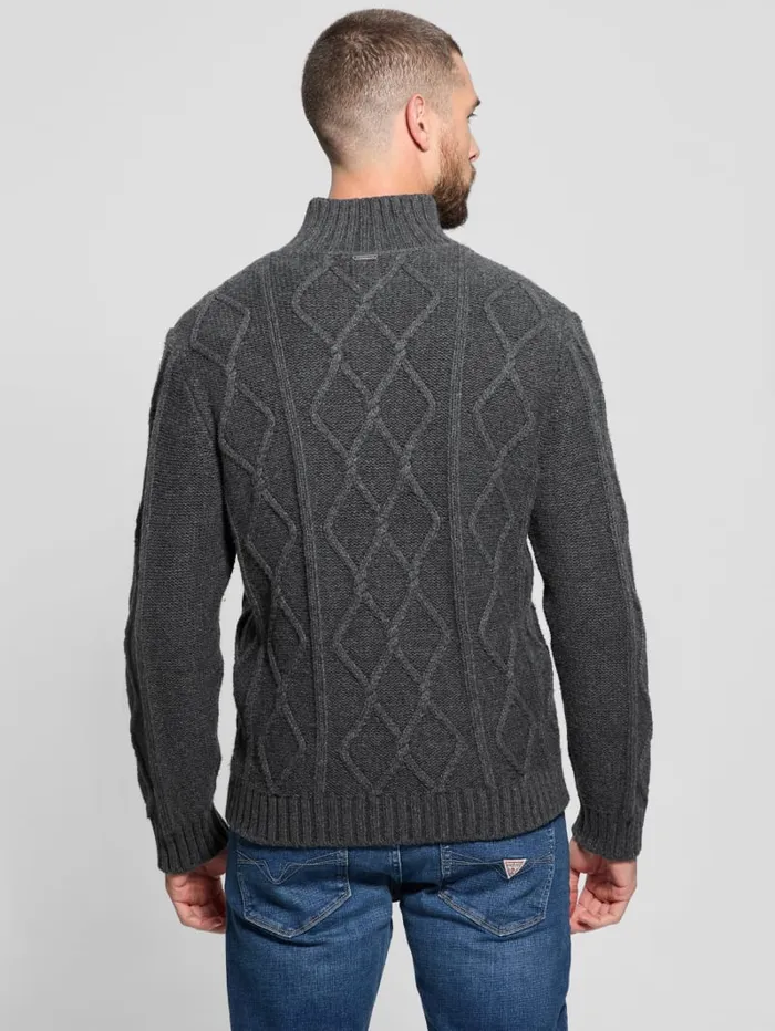 GUESS Hoodies and Sweaters Diamond CableKnit HalfZip Sweater Green 8211 Men