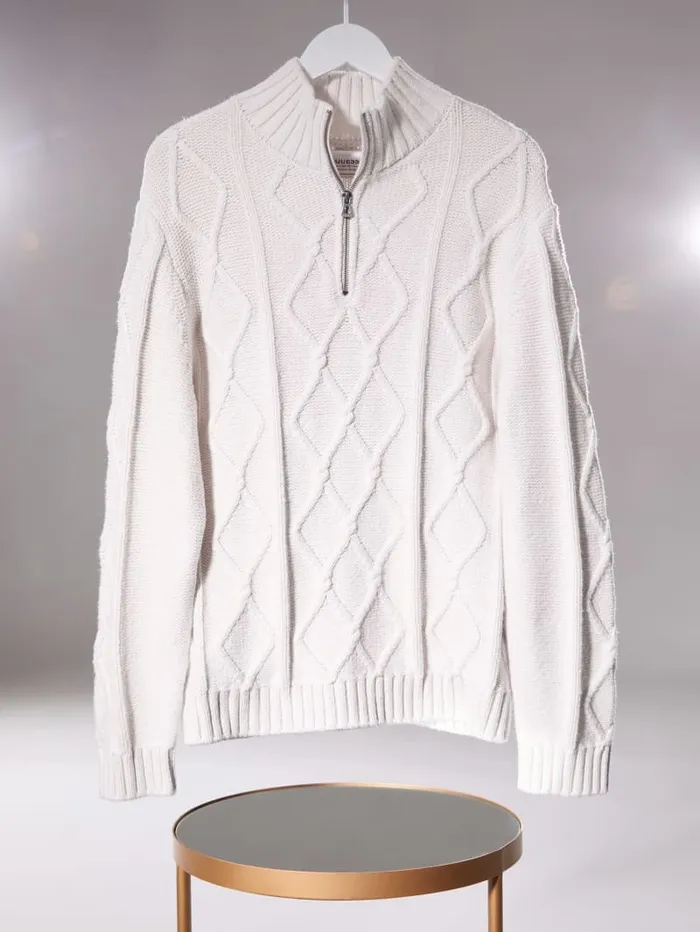 GUESS Hoodies and Sweaters Diamond CableKnit HalfZip Sweater Green 8211 Men