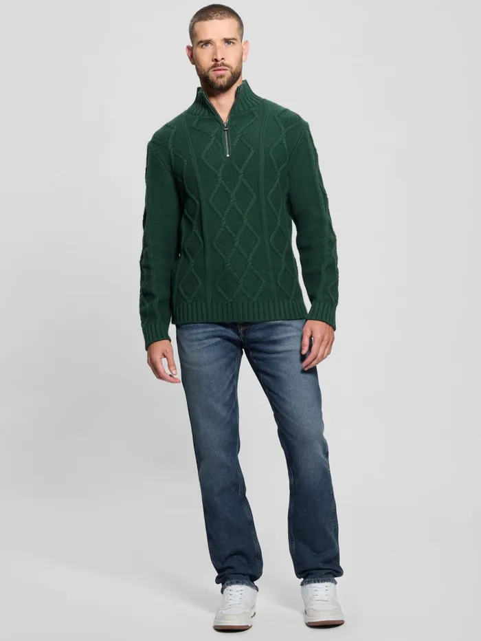 GUESS Hoodies and Sweaters Diamond CableKnit HalfZip Sweater Green 8211 Men