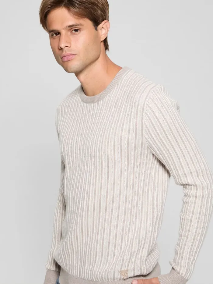 GUESS Hoodies and Sweaters Emmanuel Ribbed Sweater Beige 8211 Men