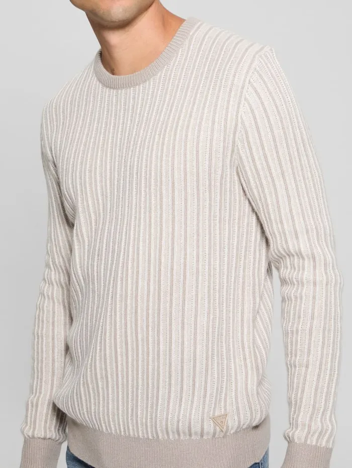 GUESS Hoodies and Sweaters Emmanuel Ribbed Sweater Beige 8211 Men