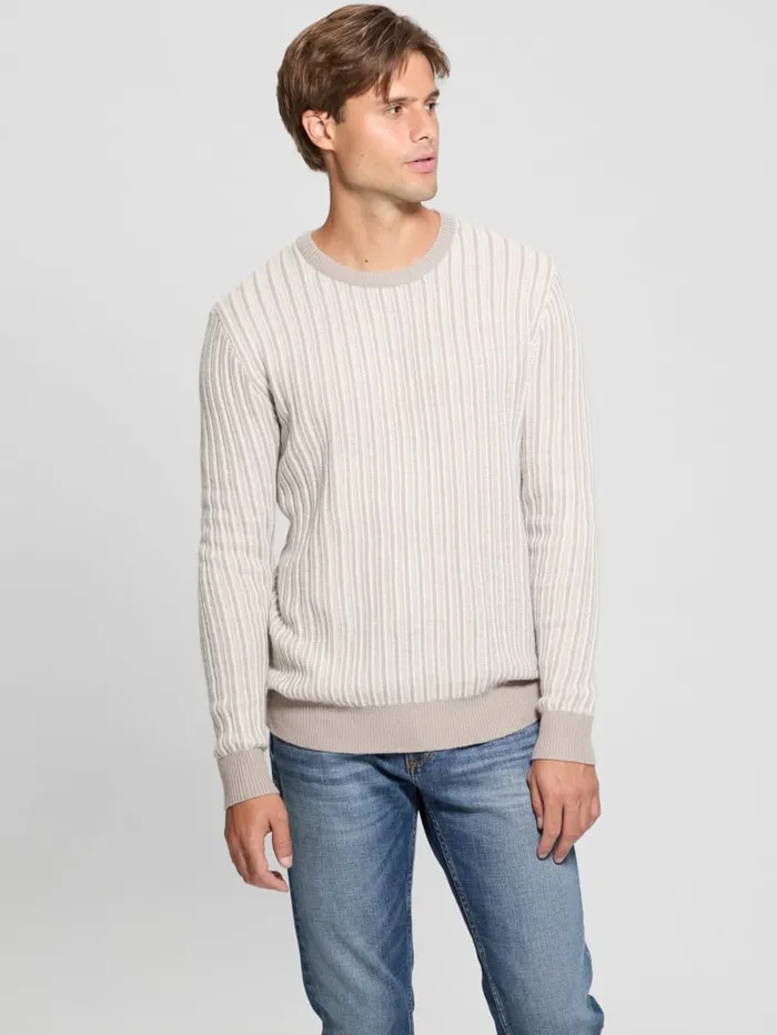 GUESS Hoodies and Sweaters Emmanuel Ribbed Sweater Beige 8211 Men