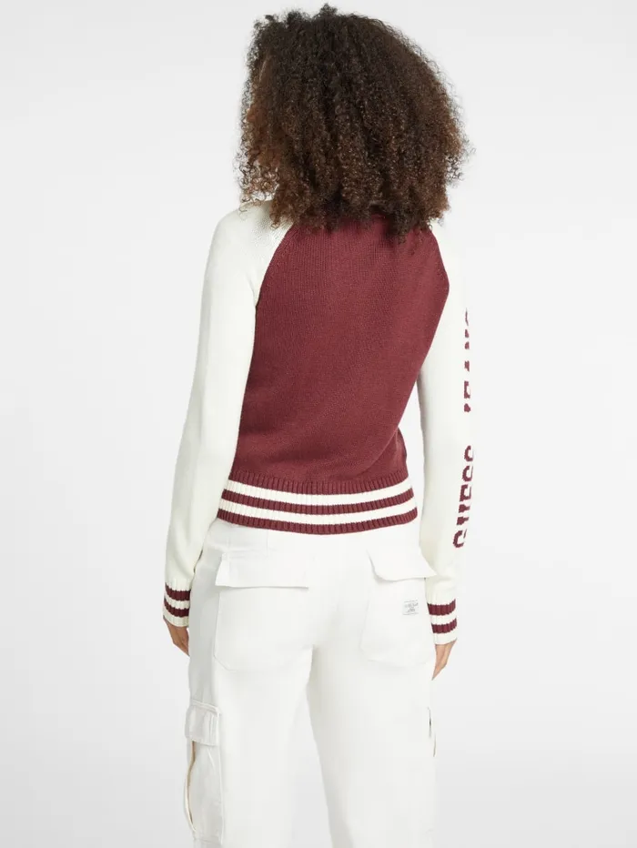 GUESS Hoodies and Sweaters WoolBlend Varsity Logo Zip Sweater Beige 8211 Women