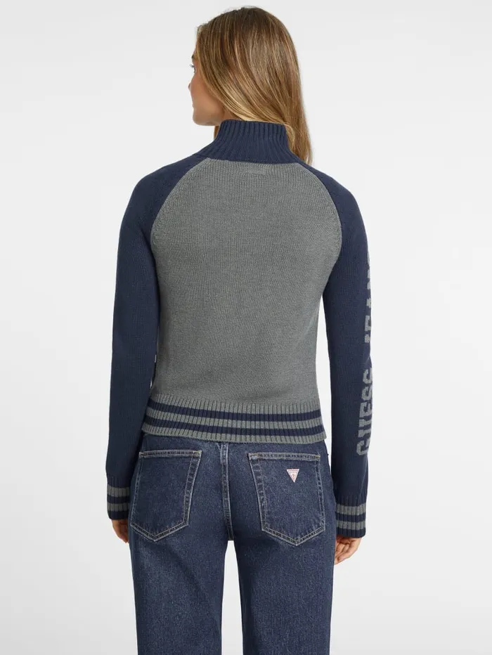 GUESS Hoodies and Sweaters WoolBlend Varsity Logo Zip Sweater Beige 8211 Women