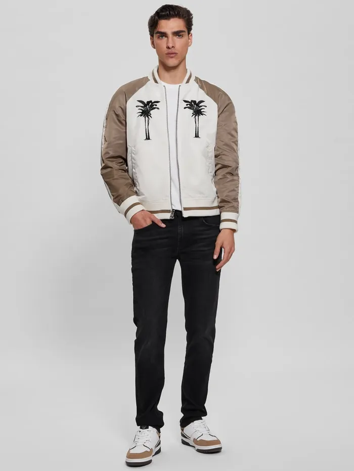GUESS Jackets and Coats Ace Satin Palms Flight Jacket White 8211 Men