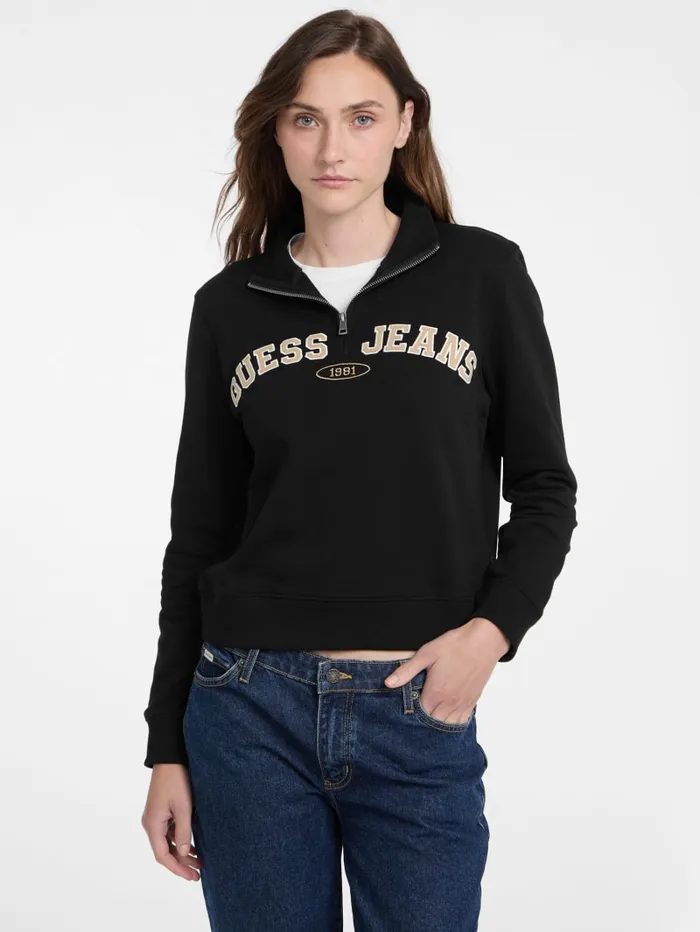 GUESS Jackets and Coats Eco HalfZip Sweatshirt Black 8211 Women