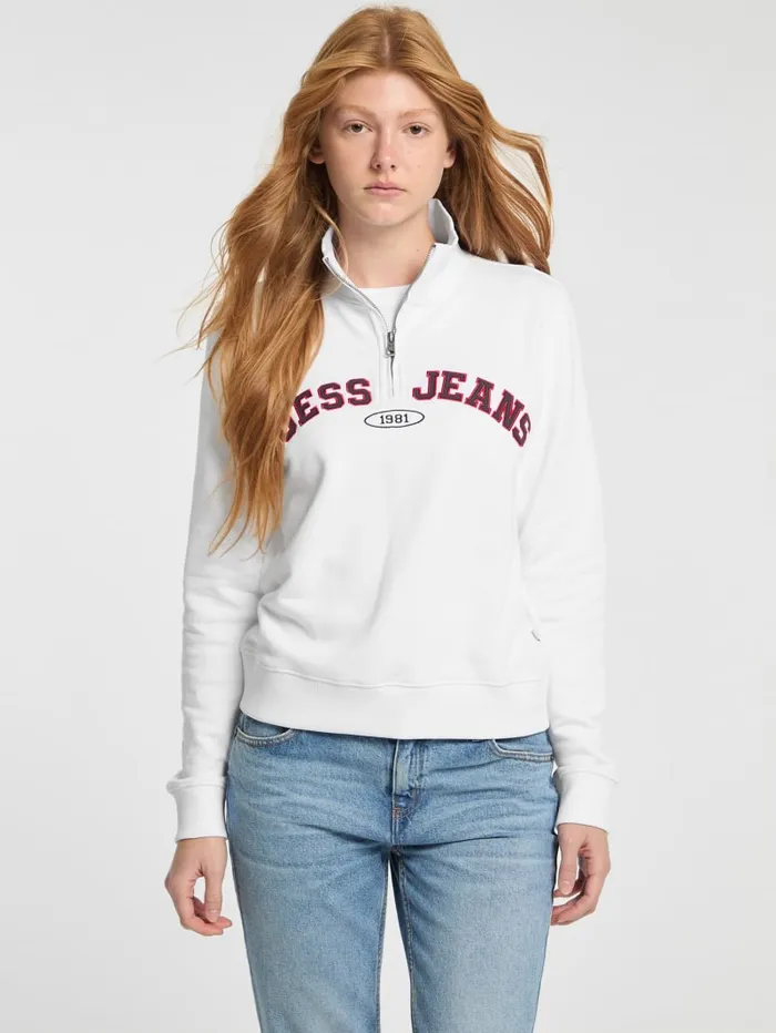 GUESS Jackets and Coats Eco HalfZip Sweatshirt White 8211 Women