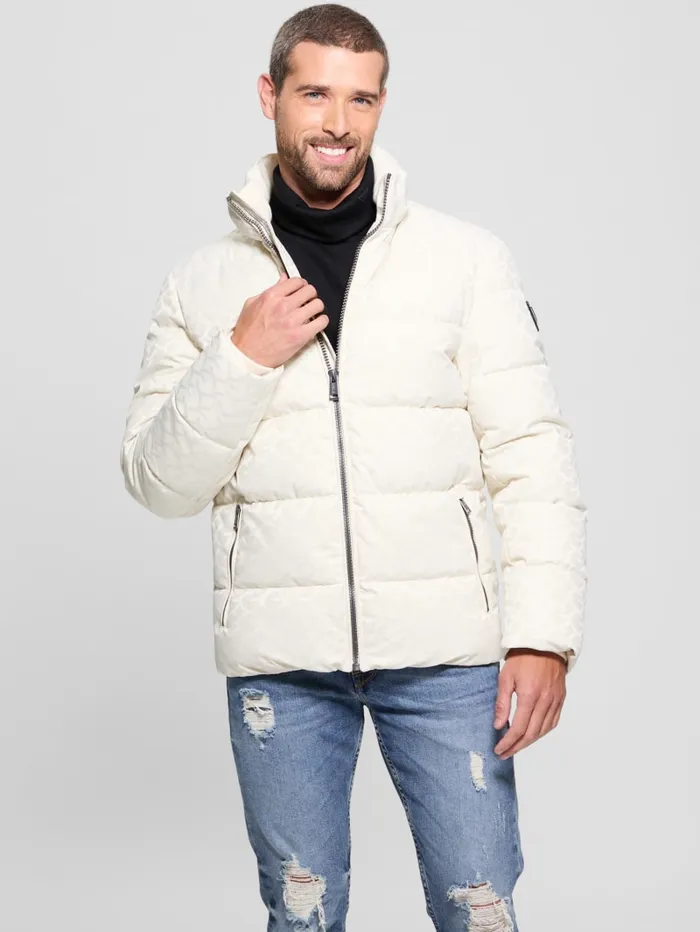 GUESS Jackets and Coats Eco Monogram Puffer Jacket White 8211 Men