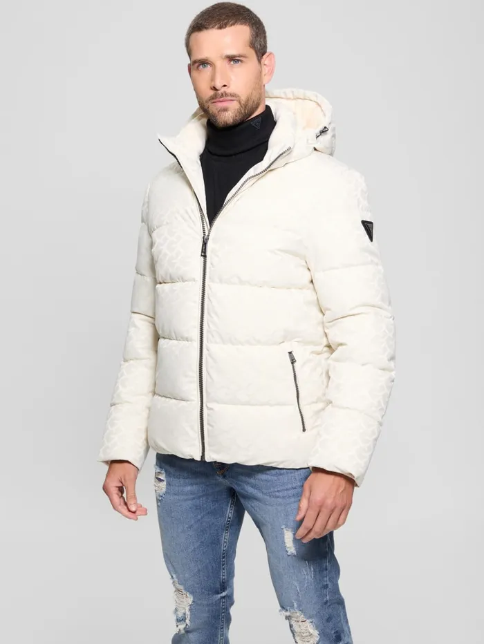 GUESS Jackets and Coats Eco Monogram Puffer Jacket White 8211 Men