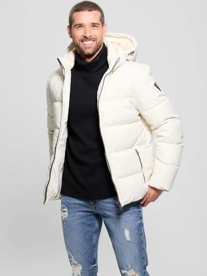 GUESS Jackets and Coats Eco Monogram Puffer Jacket White 8211 Men
