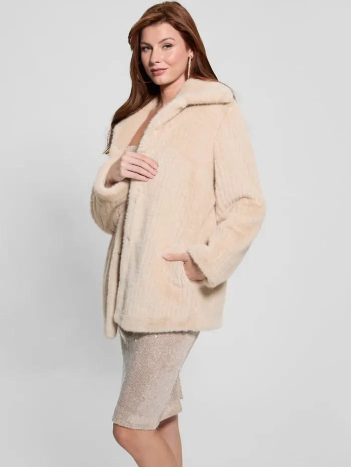 GUESS Jackets and Coats Francesca FauxFur Coat Neutral 8211 Women