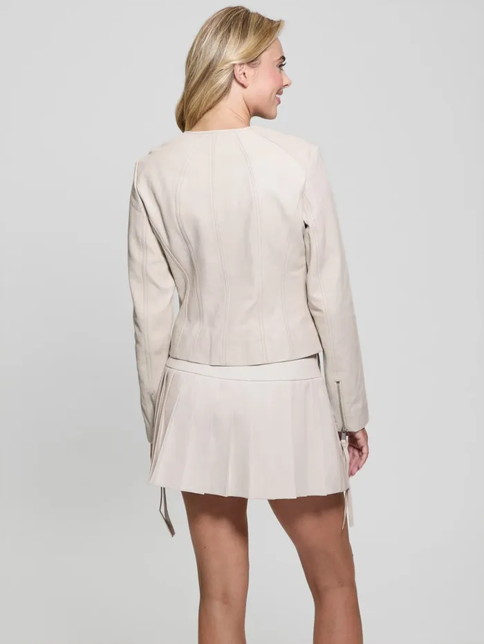 GUESS Jackets and Coats Shylo Leather Moto Jacket Beige 8211 Women