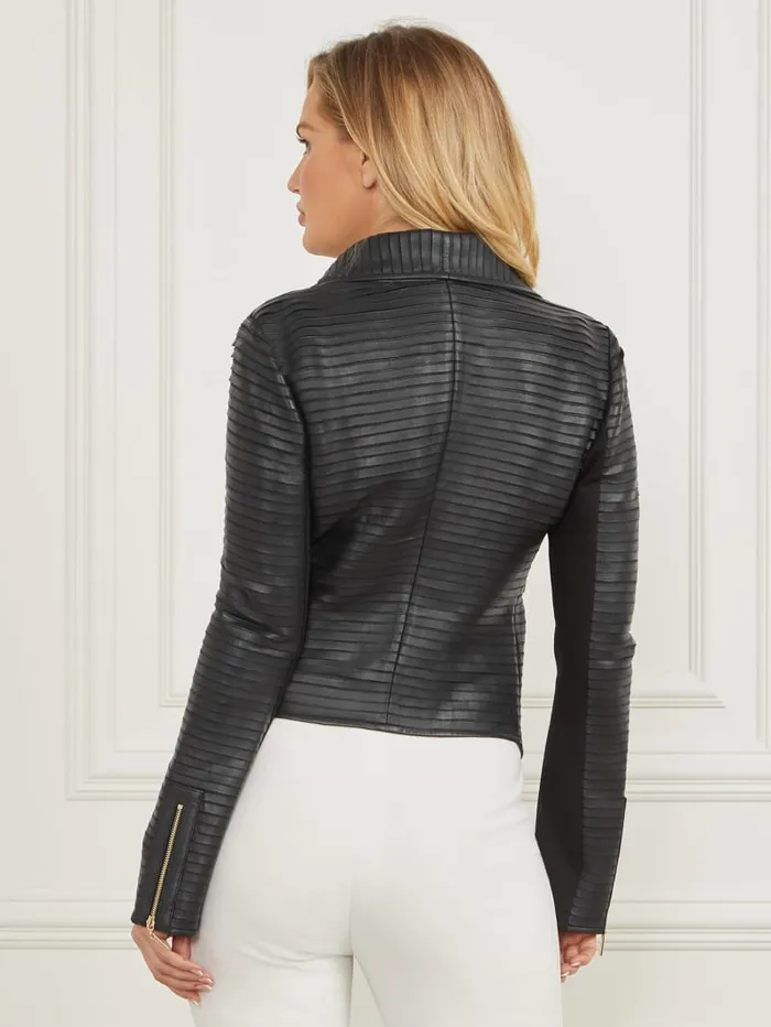 GUESS Jackets Shayna Drape Leather Jacket Black 8211 Women