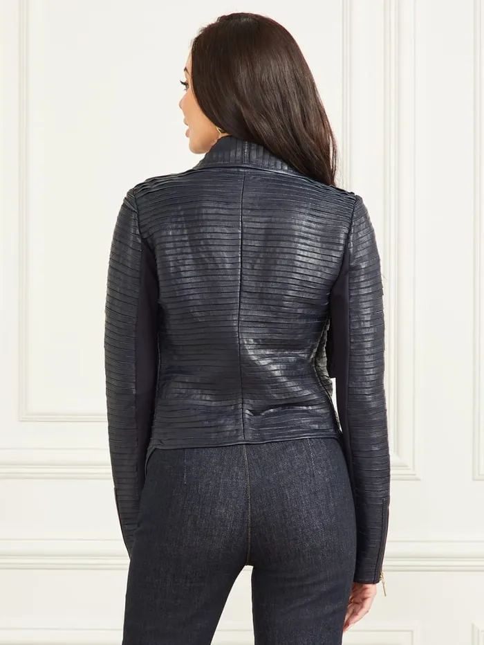 GUESS Jackets Shayna Drape Leather Jacket Black 8211 Women