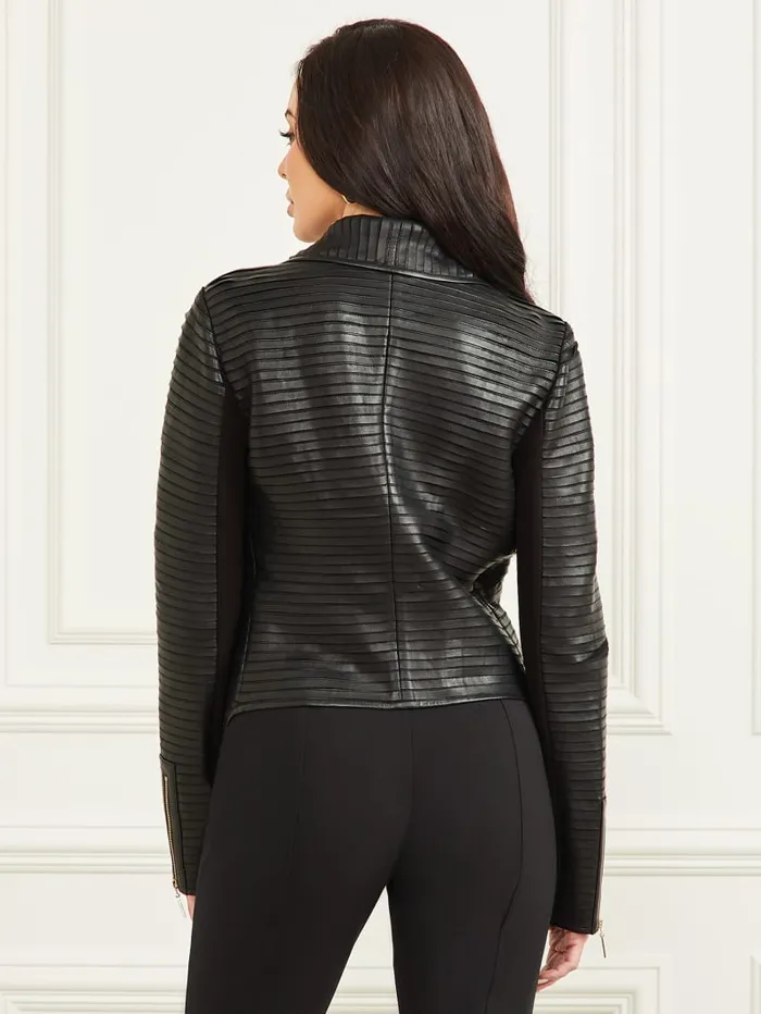 GUESS Jackets Shayna Drape Leather Jacket Black 8211 Women