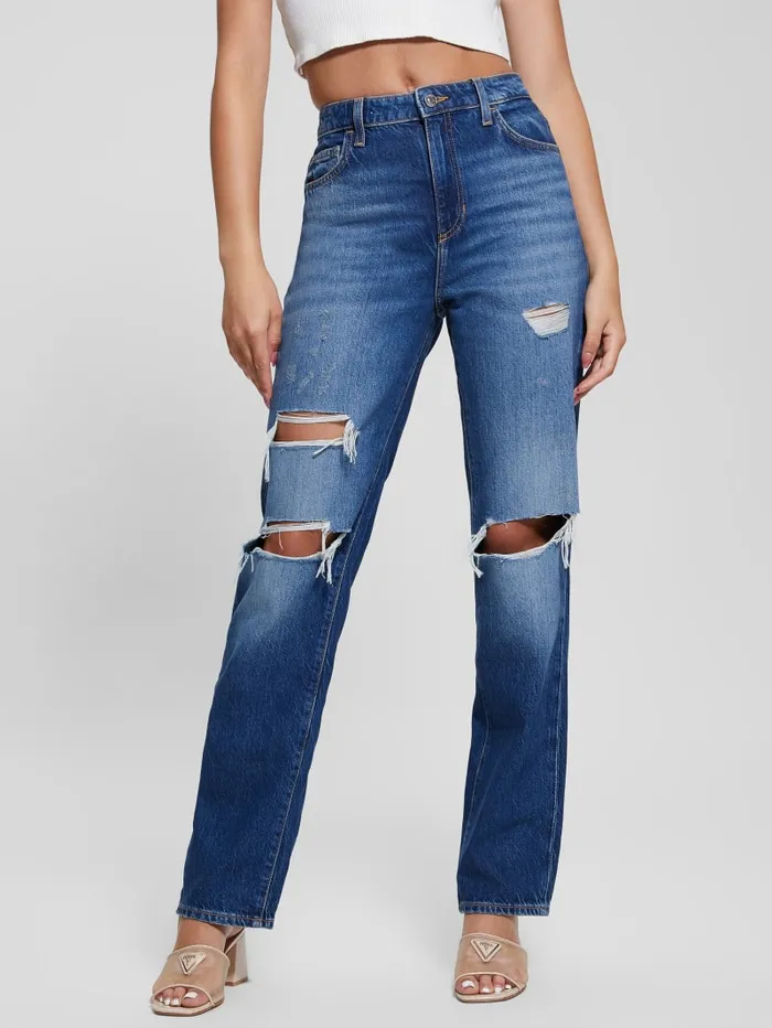 GUESS Jeans and Denim Eco Relaxed Straight Destroyed Jeans Blue 8211 Women