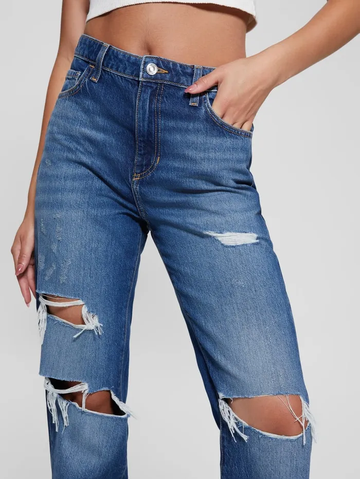 GUESS Jeans and Denim Eco Relaxed Straight Destroyed Jeans Blue 8211 Women