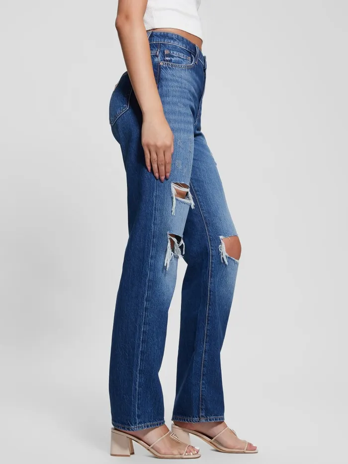 GUESS Jeans and Denim Eco Relaxed Straight Destroyed Jeans Blue 8211 Women