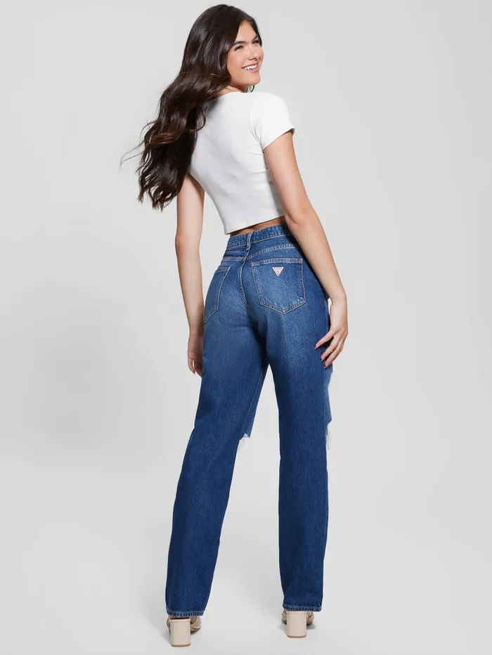 GUESS Jeans and Denim Eco Relaxed Straight Destroyed Jeans Blue 8211 Women