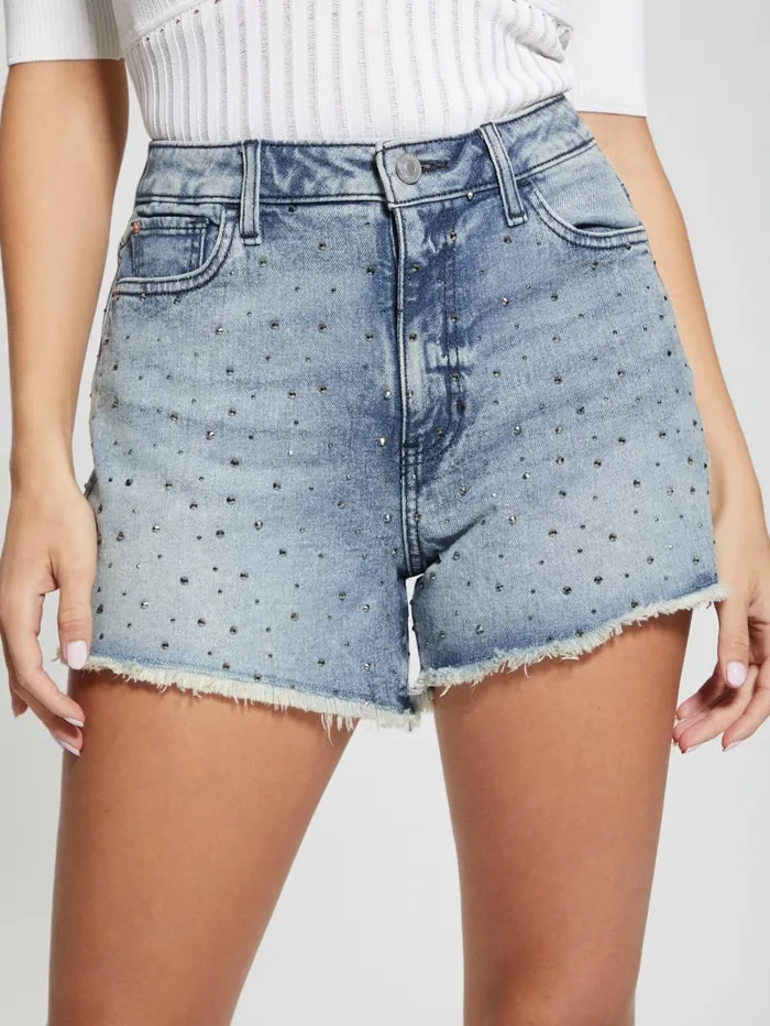 GUESS Jeans and Denim Rhinestone Denim Shorts Blue 8211 Women