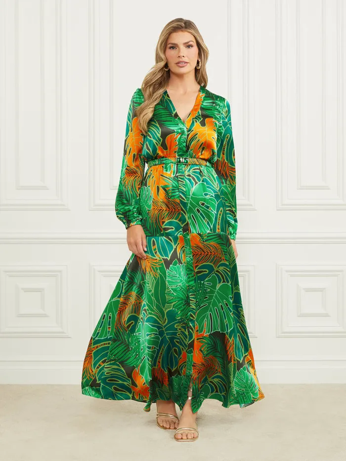 GUESS Sale Amazon Leaf Belted Silk Dress Colors 8211 Women