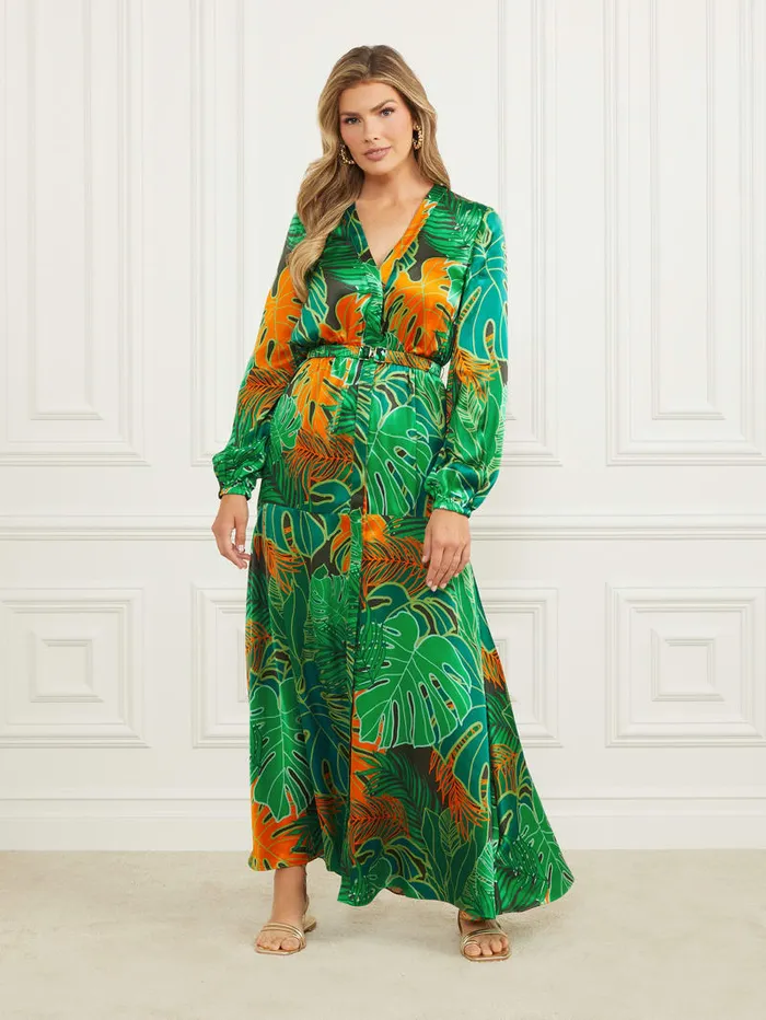 GUESS Sale Amazon Leaf Belted Silk Dress Colors 8211 Women